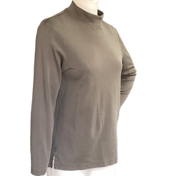 Peruvian Connection Pima Cotton Mock Neck Top Women's Sz M Khaki Brown 6F - Picture 2 of 7